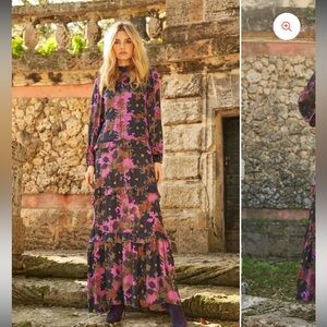 Oliphant Design Mock Neck Suzano Navy Maxi Dress Sz S